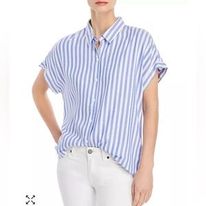 SALE! NWT Beachlunchlounge Striped Short Sleeve Spencer Button Shirt Blue size L